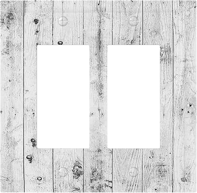 Decorative Outlet Covers Rustic White Grey Wood Grain 2 Gang Double GFCI Rocker Electrical Wall Panels Light Switch Cover Plate for Farmhouse Home Decor
