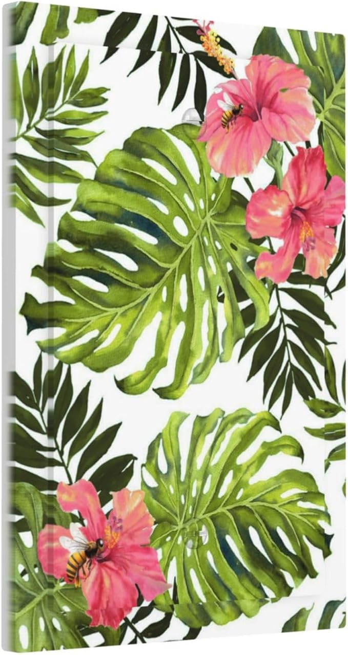 Outlet Covers Tropical Plant Green Palm 1 Gang Blank Light Switch Cover Decorative No Device Wall Plate Electrical Switch Plate Covers Dimmer Faceplate for Bedroom Bathroom Decor