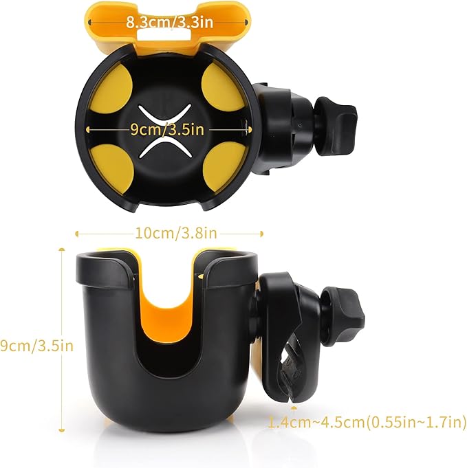 Accmor Stroller Cup Holder with Phone Holder, Bike Cup Holder, Universal Cup Holder for Uppababy Nuna Doona Strollers, 2-in-1 Cup Phone Holder for Stroller Bike Accessory