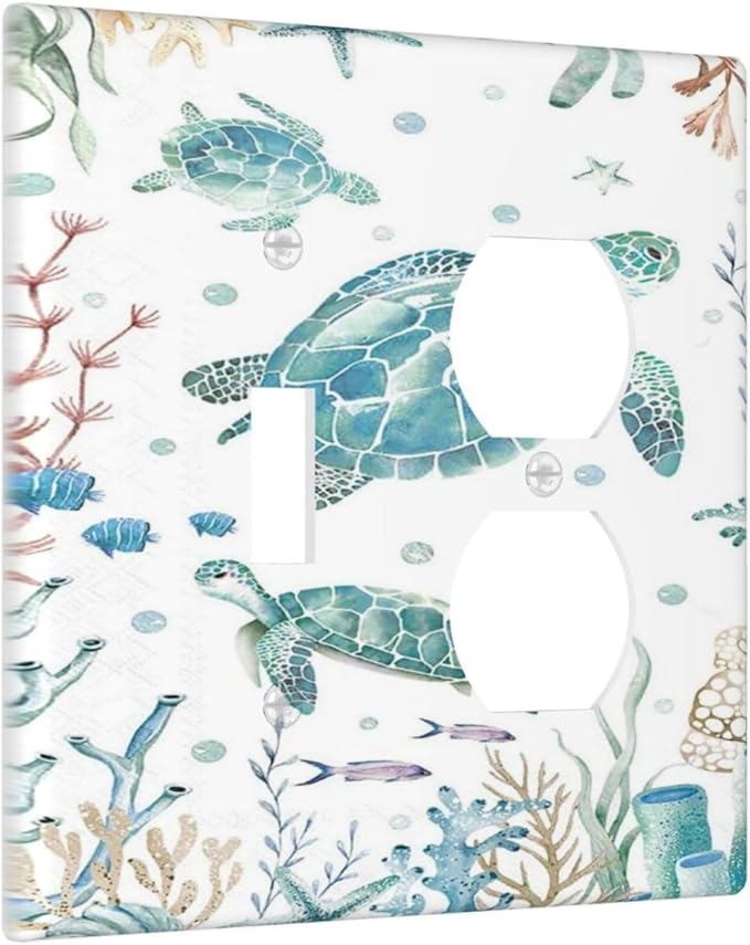 Sea Turtle Ocean Starfish Fish Coral Pearl Wallplates 1 Toggle 1 Duplex Switch Plate Electrical GFCI Faceplate Decorative Light Switch Covers for Bathroom Kids Room Decor