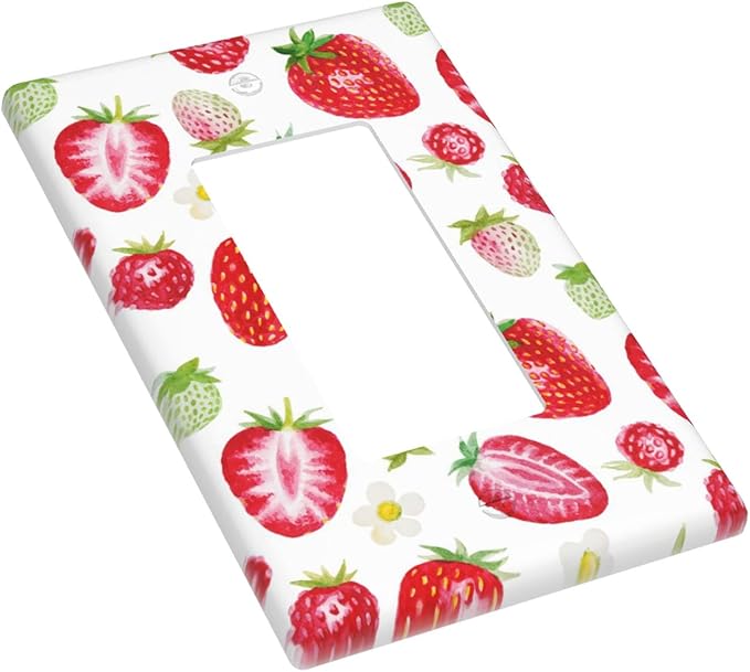 Watercolor Strawberries 1-Gang Rocker Wall Plate, Red Strawberry Switch Plate for Kitchen, Dining Room, Living Room & Sunroom