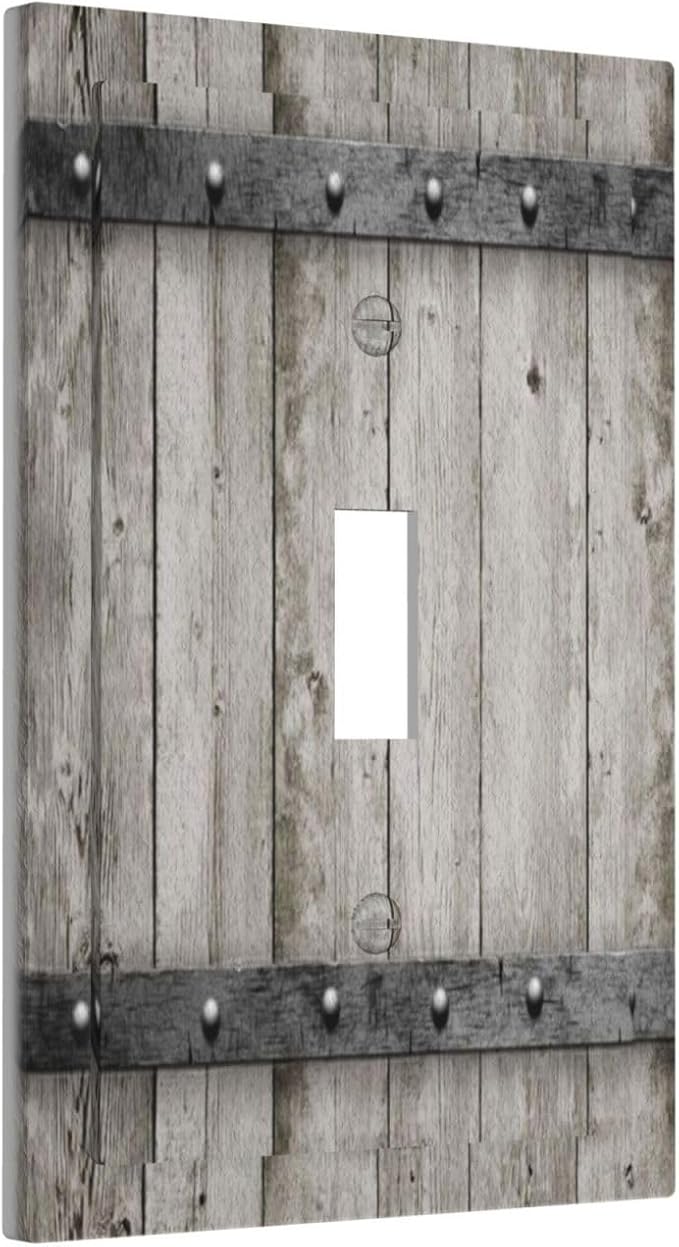 Decorative Switch Plate Covers Vintage Wood Barn Door Texture Printed Country Farmhouse 1 Gang Wall Plate Single Toggle Light Switch Cover Plate Jumbo Electrical Switchplate Receptacle