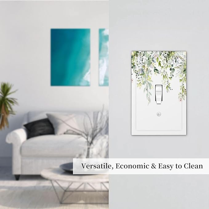 Decorative Light Switch Cover Green Eucalyptus Leaves Floral Wildflower 1 Gang Single Toggle Device Electrical Faceplate Switchplates Decorator Outlet Wall Plate For Bed Room Living Room