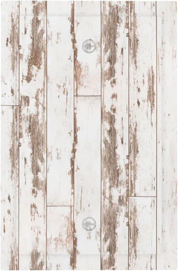 White Grey Wood 1 Gang Light Switch Cover No Decive Blank Wall Plate Decorative for Teen Kids Boys Bathroom Home Bedroom Art Panel Decorate 5" x 3