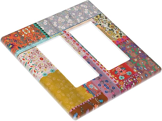 Outlet Covers Boho Patchwork Bohemian Stitching Colorful Floral 2 Gang Wall Plate Double Rocker Light Switch Cover Decorative GFCI Receptacle Cover Electrical Switchplate for Home Decor