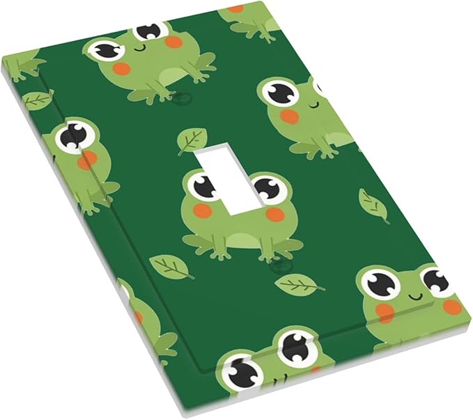 Cute Green Frogs 1-Gang Toggle Light Switch Plate, Whimsical Frog Decorative Wall Plate for Kids Bedroom