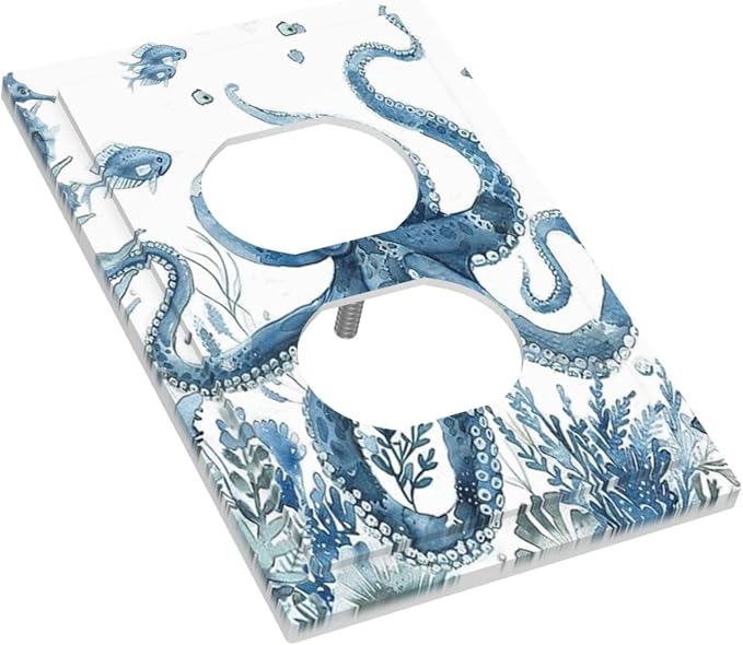 Blue Octopus Squid Seahorse Coral Watercolor Wild Sealife Outlet Covers 1 Gang Duplex Light Switch Cover Decorative Switch Plates Electrical Receptacle Faceplate Wall Plate for Bathroom Kids Room