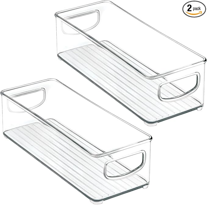 mDesign Small Plastic Nursery Storage Container Bins with Handles for Organization in Cabinet, Closet or Cubby Shelves - Organizer for Baby Food, Bibs, Formula - Ligne Collection - 2 Pack - Clear