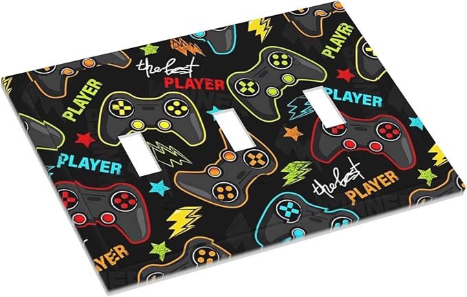 Kid Boys Gamer Gaming Game 3 Gang Light Switch Plate Decorative Triple Toggle Wall Plate Cover Electrical Faceplate for Bathroom Home Living Room Decorate
