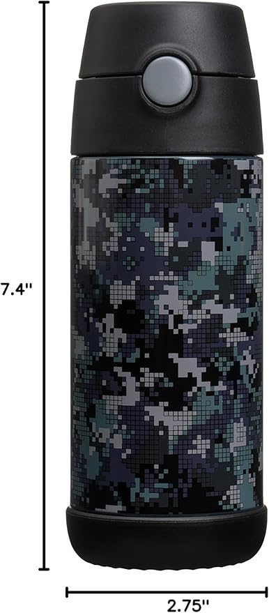 Snug Insulated Kids Water Bottle with Straw & Spout – Double-Wall Stainless Steel, Leakproof, Easy-Flip Lid – For School, Travel, Toddlers & Big Kids - Black Digi Camo, 12oz