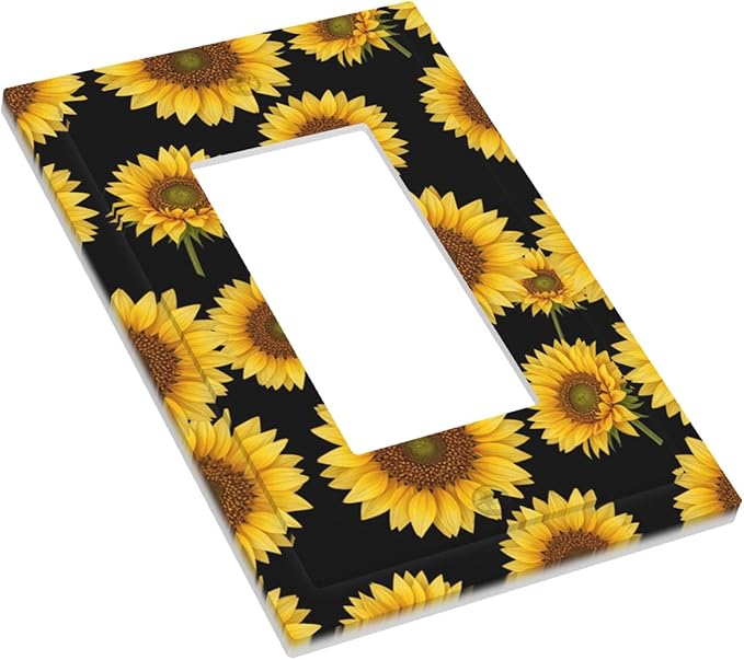 Sunflower Fields Single Rocker Switch Cover - 1-Gang Standard US Size Vibrant Sunflower on Black Light Switch Covers, Boho Sunny Garden for Bedroom Decor