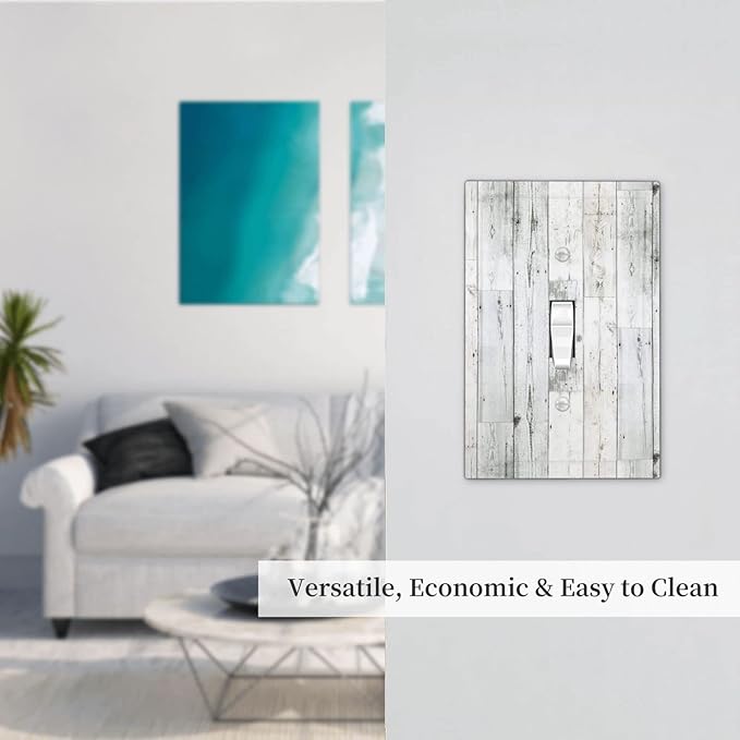 Grey White Wood 1 Gang Light Switch Plate Decorative Single Toggle Wall Plate Cover Electrical Switchplate Faceplate for Bedroom Room Decorate 5" x 3