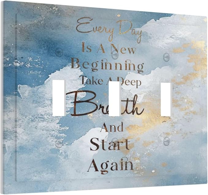 Decorative Light Switch Cover Plate Motivational Quotes Blue Abstract Texture 3 Gang Wall Plates for Electrical Triple Toggle Switch Plate Covers Outlet Covers Faceplate for Home Decor