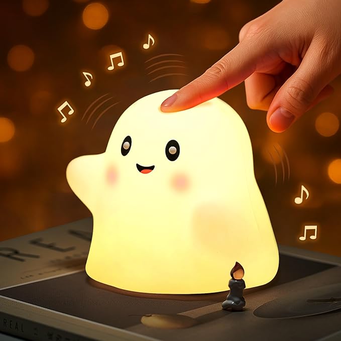Cute Ghost Night Light for Kids, Rechargeable Silicone Bedside Night Light with Tap Control, Dimmable Nursery Decor Lamp, Fun Ghost Gift for Kids, Halloween Room Decor, Ghost Lamp