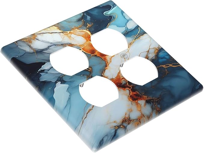 Personalized Light Switch Cover Plate Golden Abstract Luxury Marble 2 Gang Decorative Switch Plate Double Duplex Wall Plates Switch Plates and Outlet Covers for Livingroom Bathroom Decor