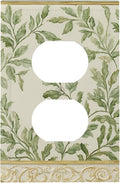 Soft Green Botanical Scroll Duplex Wall Plate - 1-Gang Standard US Size Regency Style Leafy Vine Design Outlet Covers for Bedroom Living Room Decor