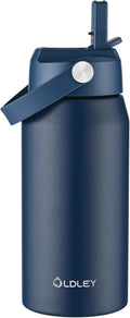 Oldley 18oz Insulated Water Bottle with Straw, Stainless Steel Water Bottle for Sports, Travel, School, BPA-Free Sports Bottles for Adult Kids, Leak-Proof, Navy Blue