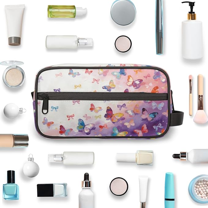 Kids Toiletry Bag for Girls - Colorful Butterflies Travel Toiletry Bag Hanging Dopp Kit Cosmetic Bag Makeup Bag Shower Shaving Bag for Toiletries Accessories