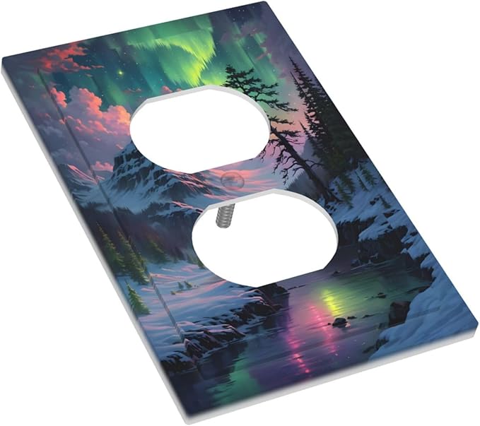 Snow Mountain Aurora Waterfalls Rivers Forest Outlet Covers 1 Gang Duplex Light Switch Cover Decorative Switch Plates Electrical Receptacle Faceplate Wall Plate for Bedroom Living Room Decor