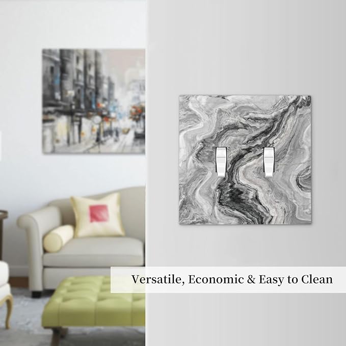 Beautiful Grey Marble Texture Simple Abstract Print Decorative Switch Plates 2 Gang Double Toggle Outlet Light Switch Cover Wall Plate Electrical Faceplate for Bathroom Kitchen Decor