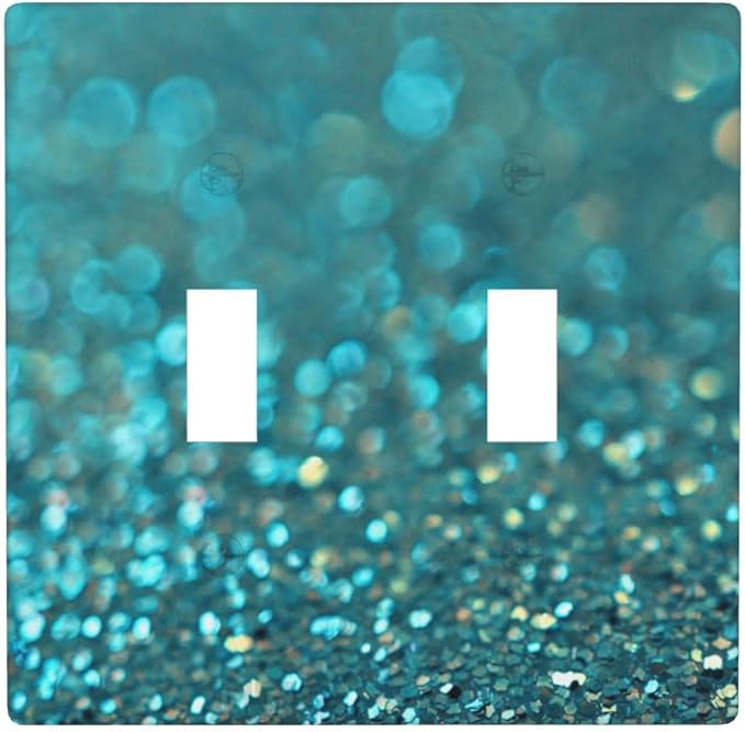 2-Gang Double Toggle Switch Plate, Teal Turquoise Shiny Printed Wall Plate, Glam Boho Decor for Bathroom Vanity Bedroom