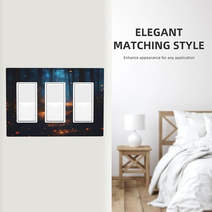 Decorative Art Light Switch Covers Enchanted Glowing Forest 3 Gang Triple Rocker Outlet Switch plate GFCI Faceplate GFCI for Home Decor