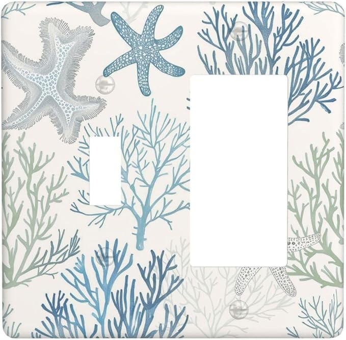 Outlet Covers Ocean Beach Theme Starfish Seashell Coral 1 Toggle 1 Rocker Combination Decorative Wall Plate Electrical Switch Plates Light Switch Cover Plate For Bathroom Kids Room Decor
