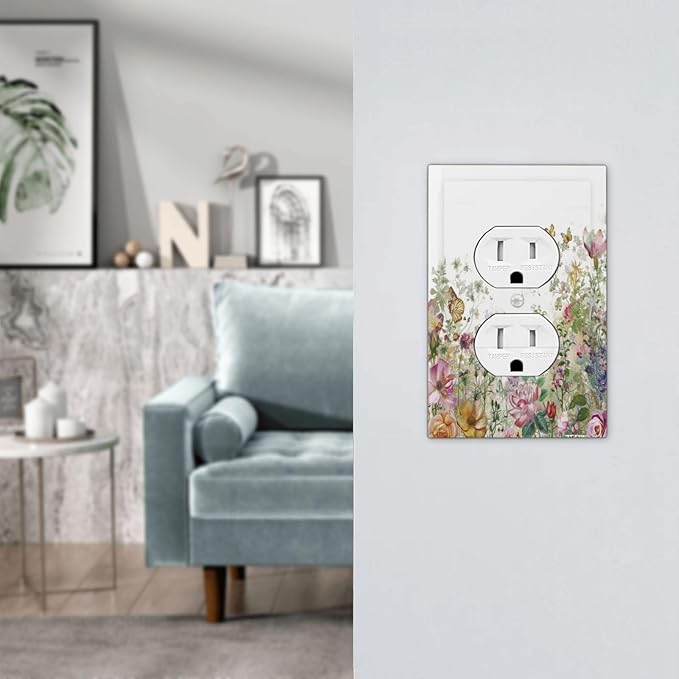 Outlet Covers Boho Wildflower Colorful Floral Butterfly 1 Gang Duplex Light Switch Cover Decorative Switch Plates Electrical Receptacle Faceplate Wall Plate For Bed Room Living Room