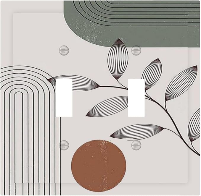 Decorative Switch Plates Sage Green Boho Nature Art Minimalist Geometric Plant 2 Gang Double Toggle Outlet Light Switch Cover Wall Plate Electrical Faceplate for Bedroom living Room Decor