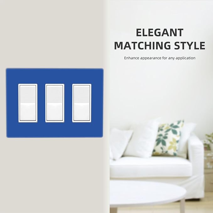 Blue 3 Gang Triple Rocker/Decorator Light Switch Wall Plate Cover Decorative GFCI Electrical Faceplate Switchplate Dimmer
