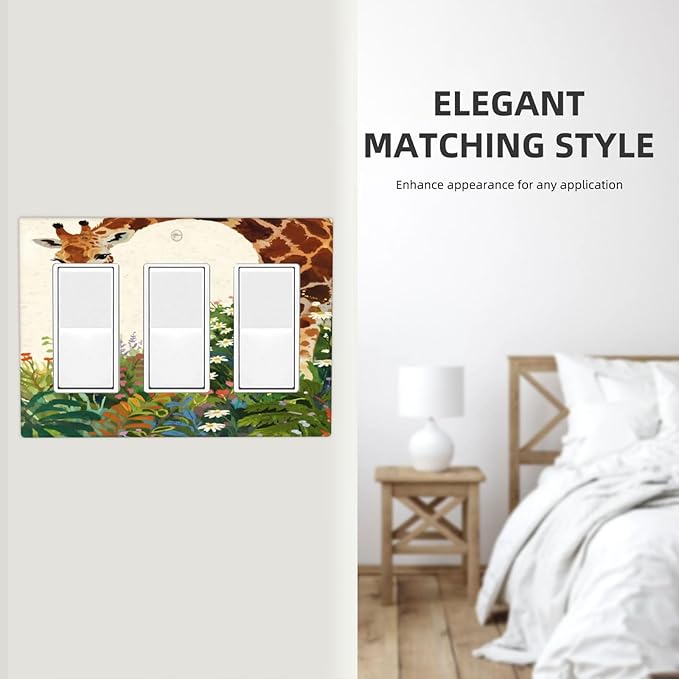 Giraffe Triple Rocker Wall Plate Decorative 3 Gang Light Switch Covers Electrical Switchplate Home Decorate Faceplat for Bathroom Bedroom Kitchen Room 4.5 x 6.38 Inch