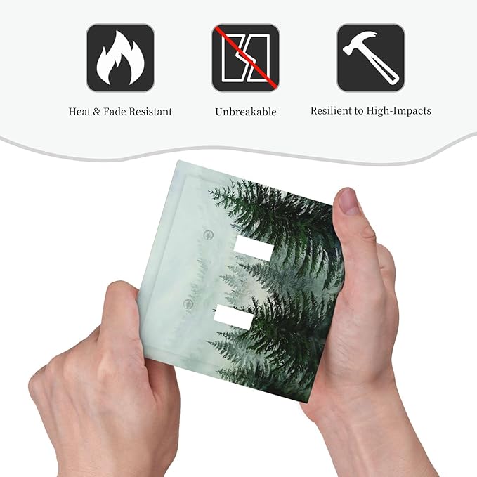 Forest Pinetrees Misty Landscape Nature Decorative Switch Plates 2 Gang Double Toggle Wall Plate Electrical Faceplate Outlet Light Switch Cover for Bedroom Farmhouse Decor