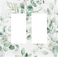Boho Green Eucalyptus Leaf Floral Plants Flowers Decorative Outlet Covers 2 Gang Double GFCI Rocker Electrical Wall Panels Light Switch Cover Plate for Bed Room Living Room Decor