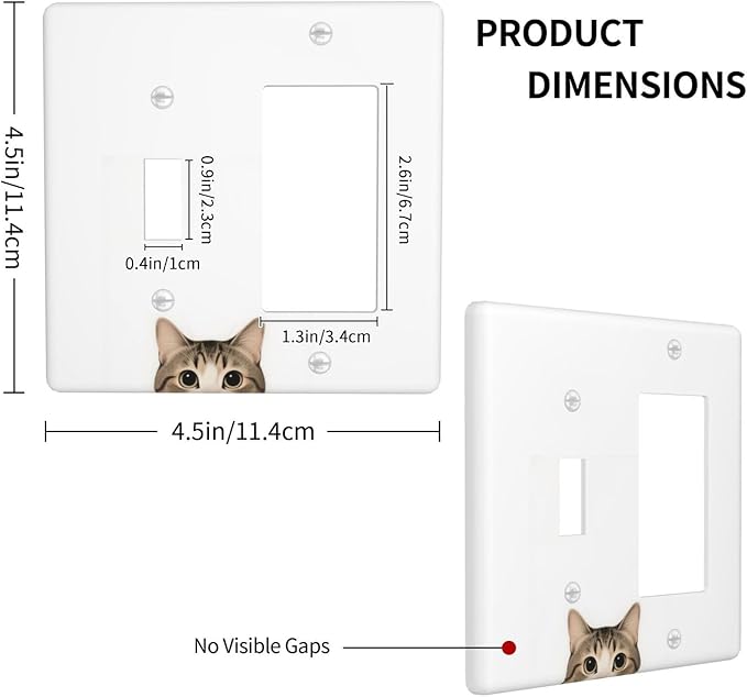 Cat Single Toggle Rocker Combination Wall Plate Decorative 2 Gang Light Switch Covers Electrical Switchplate Home Decorate Faceplat for Bathroom Bedroom Kitchen Room 4.5 x 4.5 Inch