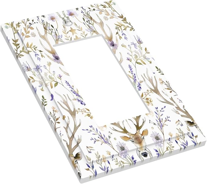 Decorative Outlet Covers Gothic Retro Floral Damask Elk Wild Flower 1 Gang Single Rocker Light Switch Cover Plate Wall Plates Gfci Faceplate For Bed Room Living Room Decor