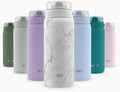 Ello Cooper 18oz Stainless Steel Water Bottle with Straw and Carry Handle, Double Walled and Vacuum Insulated Metal, Leak Proof Locking Lid with Soft Silicone Spout, Reusable, BPA Free, White Marble