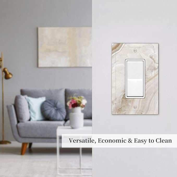 Decorative Outlet Covers Beige Marble Pattern 1 Gang Single Rocker Light Switch Cover Plate Wall Plates GFCI Faceplate for living Room Bedroom Decor
