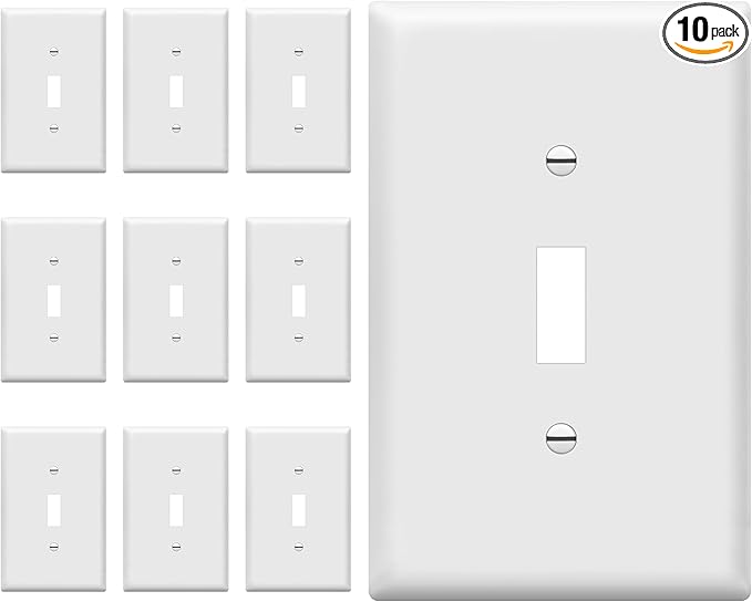ENERLITES Mid-Size Toggle Light Switch Wall Plate Covers, Gloss Finish, Single Gang 4.88" x 3.11", Unbreakable Polycarbonate Thermoplastic, UL Listed, 8811M-W-10PCS, White, 10 Pack