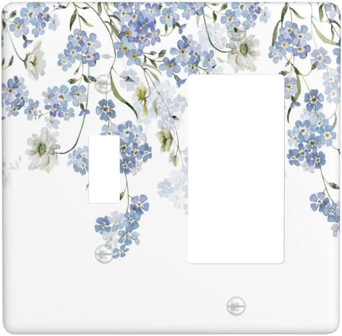 Hydrangea Blue Flowers Watercolor Floral Outlet Covers 1 Toggle 1 Rocker Combination Decorative Wall Plate Electrical Switch Plates Light Switch Cover Plate for Bed Room Living Room Decor