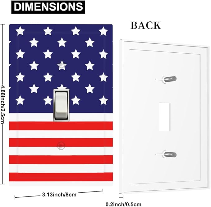 American Flag 1-Gang Toggle Light Switch Plate, Patriotic Stars & Stripes 4th of July USA Pride Decorative Wall Plate for Holiday Decor