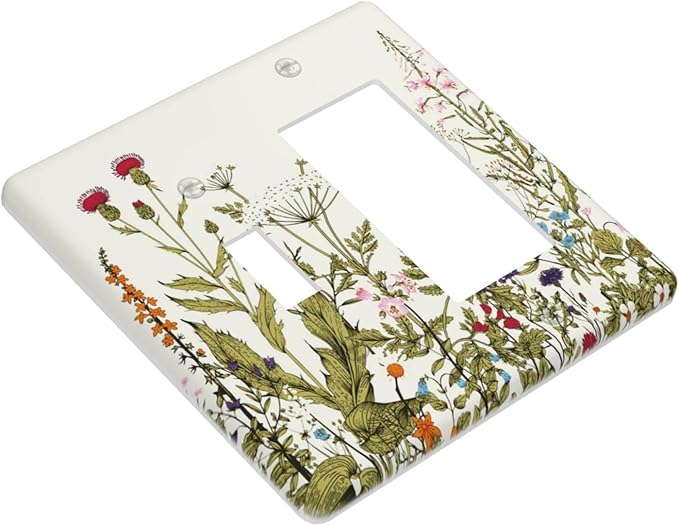 Country Vintage Wild Flowers Floral 2 Gang Single Toggle/Rocker Combination Light Switch Cover Decorative Combo Wall Plate Cover Electrical Faceplate Room Decor
