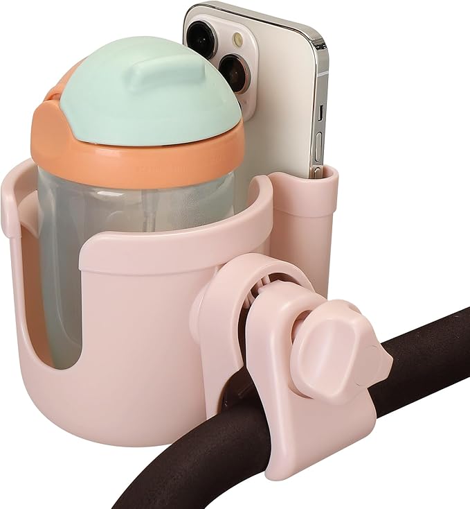 Accmor Stroller Cup Holder with Phone Holder, Bike Cup Holder, Universal Cup Holder for Uppababy Nuna Doona Strollers, 2-in-1 Cup Phone Holder for Stroller Bike Accessory