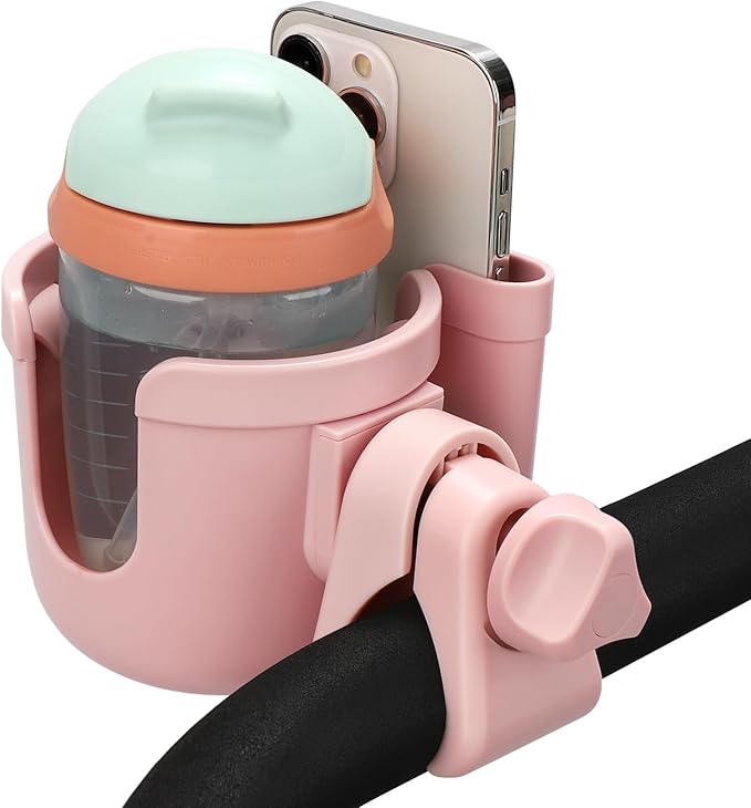 Accmor Stroller Cup Holder with Phone Holder, Bike Cup Holder, Universal Cup Holder for Uppababy Nuna Doona Strollers, 2-in-1 Cup Phone Holder for Stroller Bike Accessory