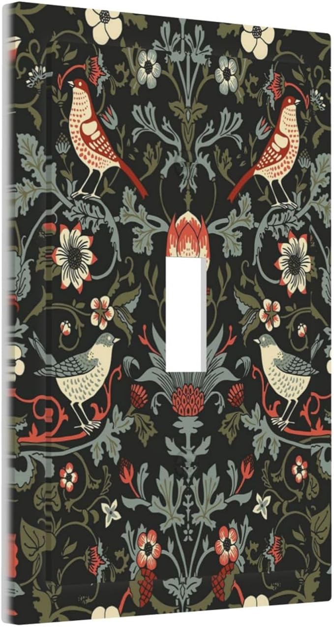 Vintage Birds Berries Mid Century Floral Flower Decorative Light Switch Cover 1 Gang Single Toggle Device Electrical Faceplate Switchplates Decorator Outlet Wall Plate for Bedroom Living Room Decor
