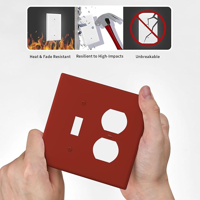 Brown 2 Gang Single Toggle/Duplex Combo Outlet Light Switch Cover, Combo 1-Toggle 1-Dimmer Decorator Wall Plate Electrical Faceplate