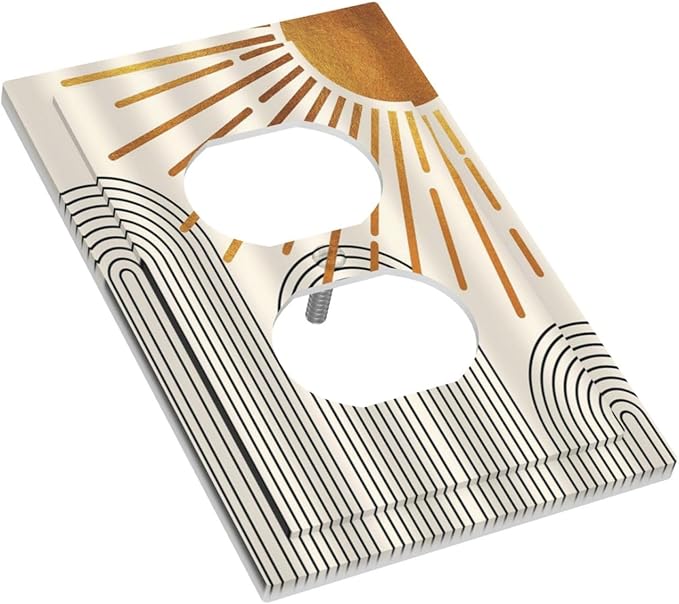 Mid Century Beige Boho Abstract Sun Vintage Arch 1 Gang Outlet Plate Decorative Single Duplex Wall Plate Covers Electrical Receptacle Light Switch Cover Faceplate Switchplate for Country Bedroom Decor