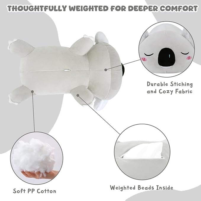 TOYSYM Weighted Stuffed Animals Koala, Koala Plush with Weighted Beads, Cute Plushie Pillow Gifts for Adults Kids Boys Girls 13.8 Inch