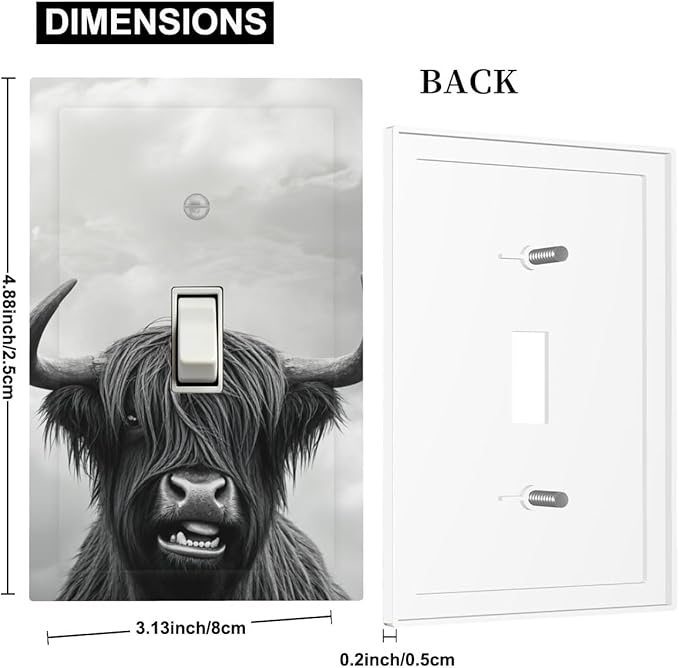 Highland Cow 1-Gang Toggle Light Switch Plate, Cute Farm Animal Decorative Wall Plate for Living Room