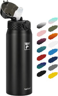 Fanhaw 24 oz Insulated Stainless Steel Water Bottle with Straw Lid, Leakproof & Anti-Dust Sports Bottle for Kids, Women & Men (Black)