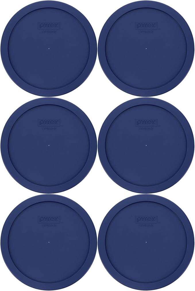 Pyrex 7402-PC Blue Food Storage Replacement Lid (This Lid Fits the Pyrex 7402 6-Cup SCULPTED MIXING BOWL and 7203 7-Cup Glass Bowl) (6-Pack) - Made in USA